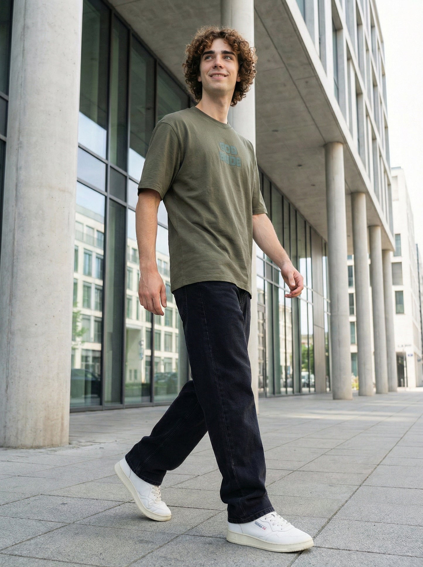 Men’s Olive Green Oversized T-Shirt with Angel Wings Print | God Mode Back Graphic Tee