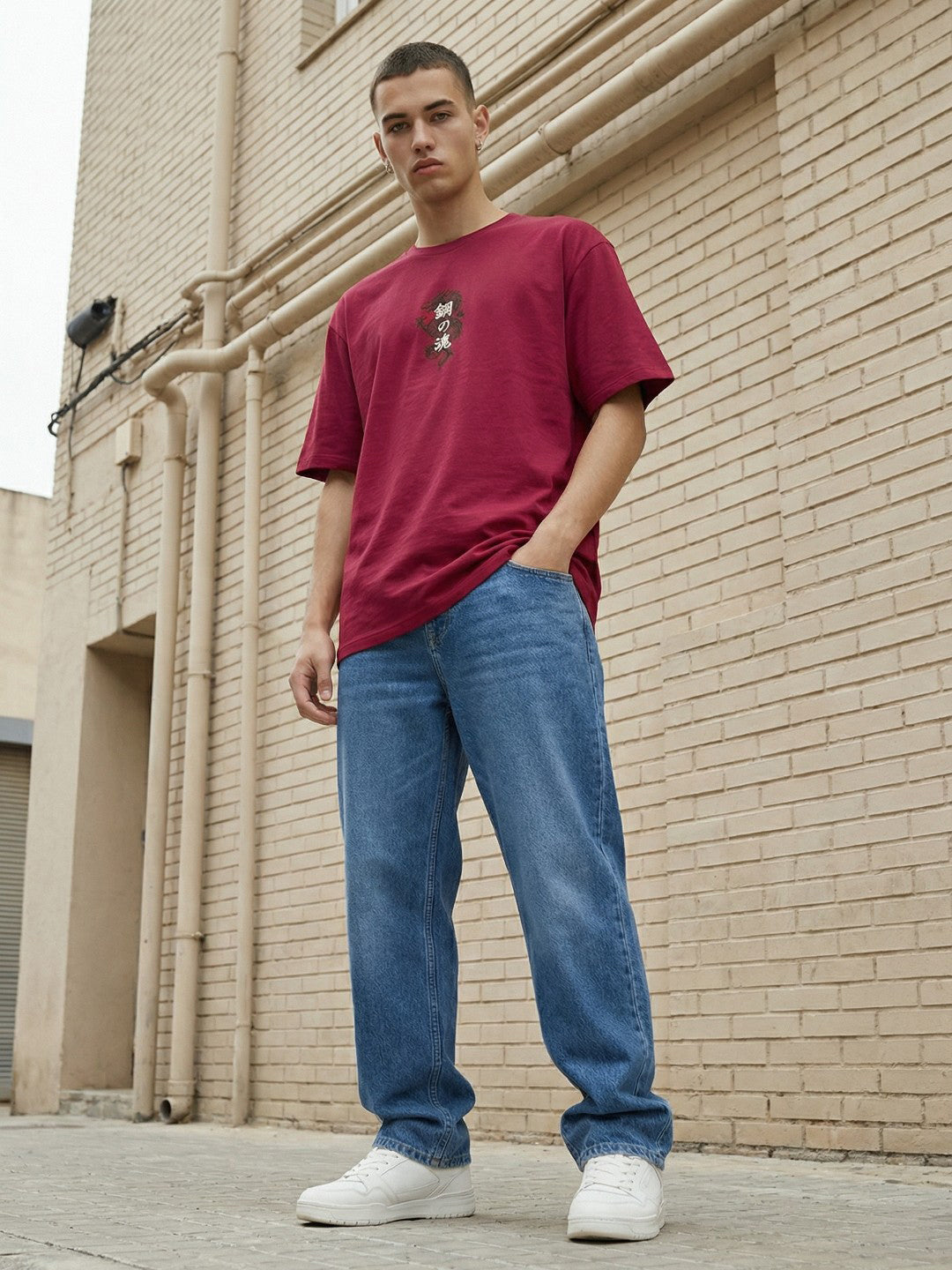 Men’s Cotton Oversized T-Shirt – Minimal Dragon Print Casual Wear Tee