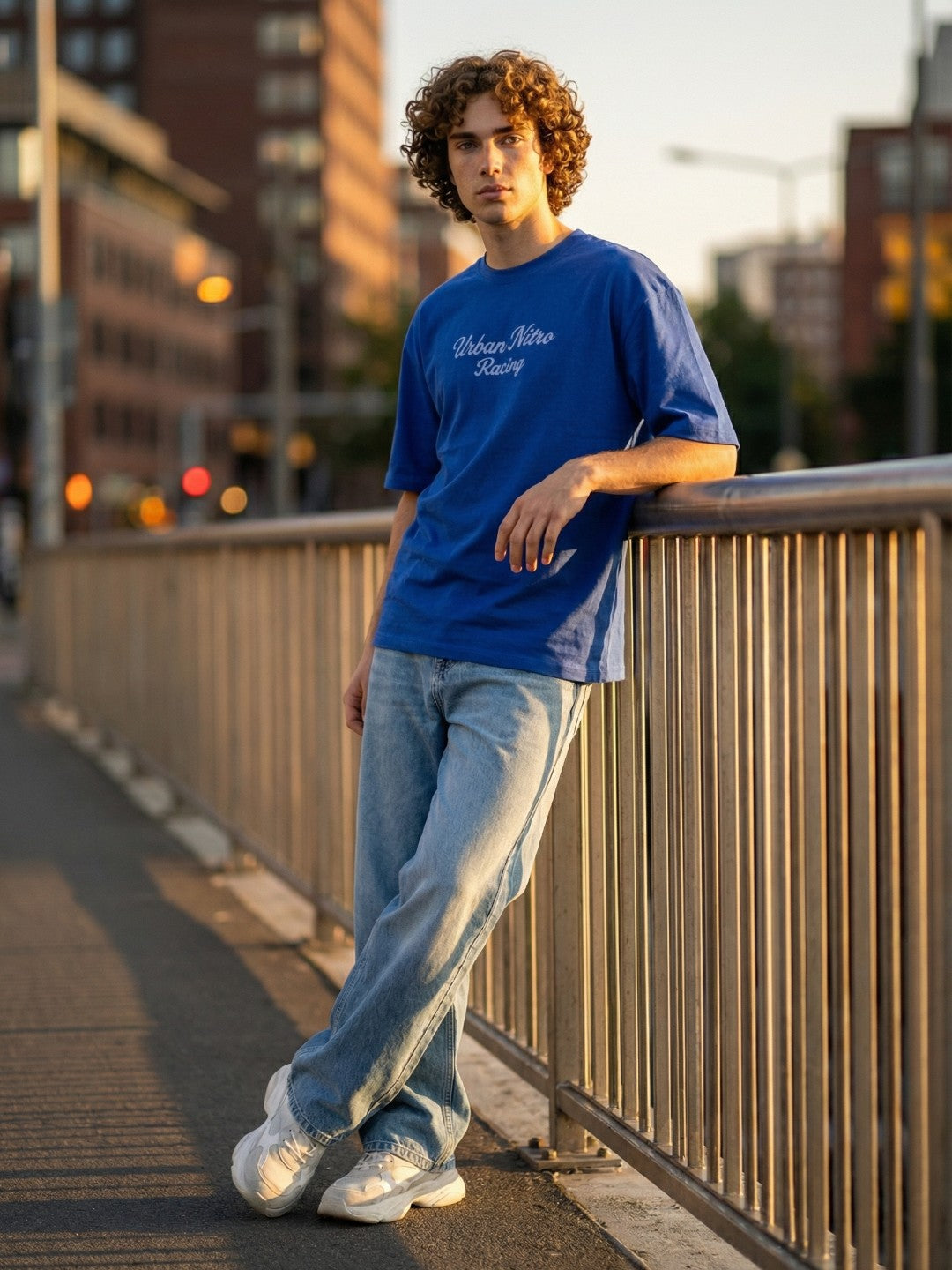 Men’s Blue Oversized T-Shirt | Urban Nitro Racing Back Print Graphic Tee