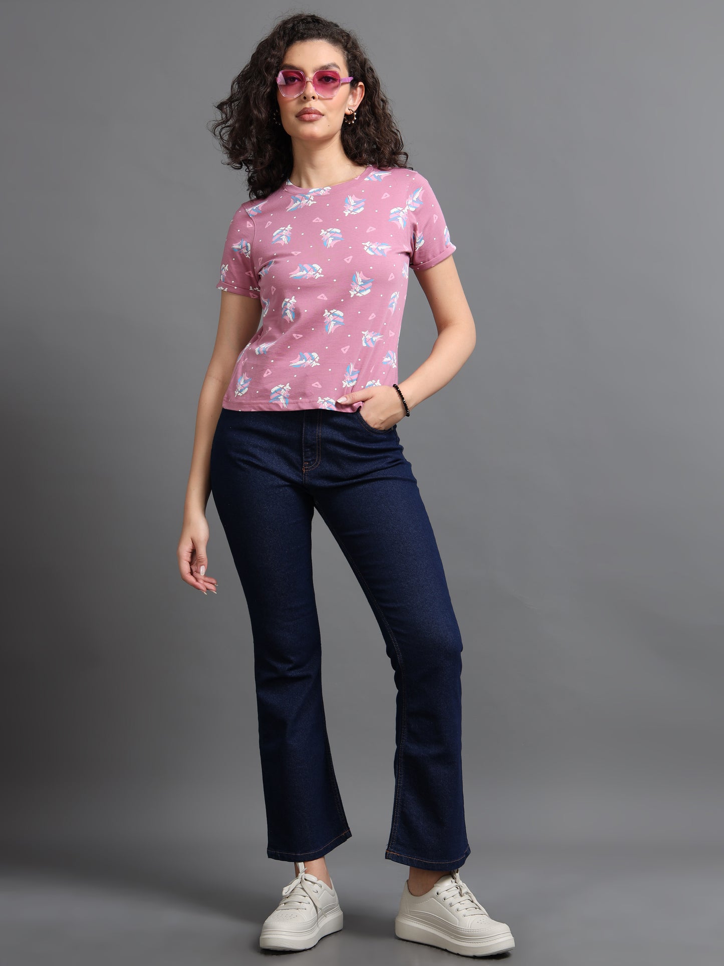 Womens Printed Pink Croptop Tshirt