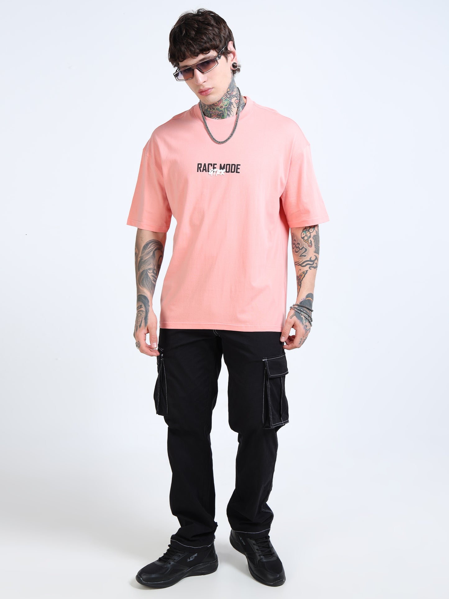 Men’s Onion Pink Oversized T-Shirt – 100% Pure Cotton Drop Shoulder Car Graphic Tee
