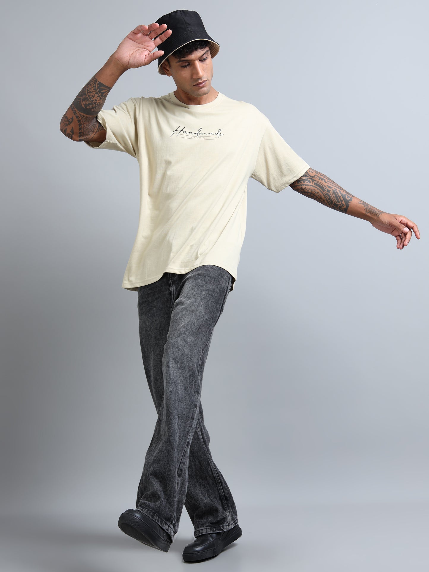 Beige Oversized T-Shirt for Men – Pure Cotton Drop Shoulder Streetwear Tee