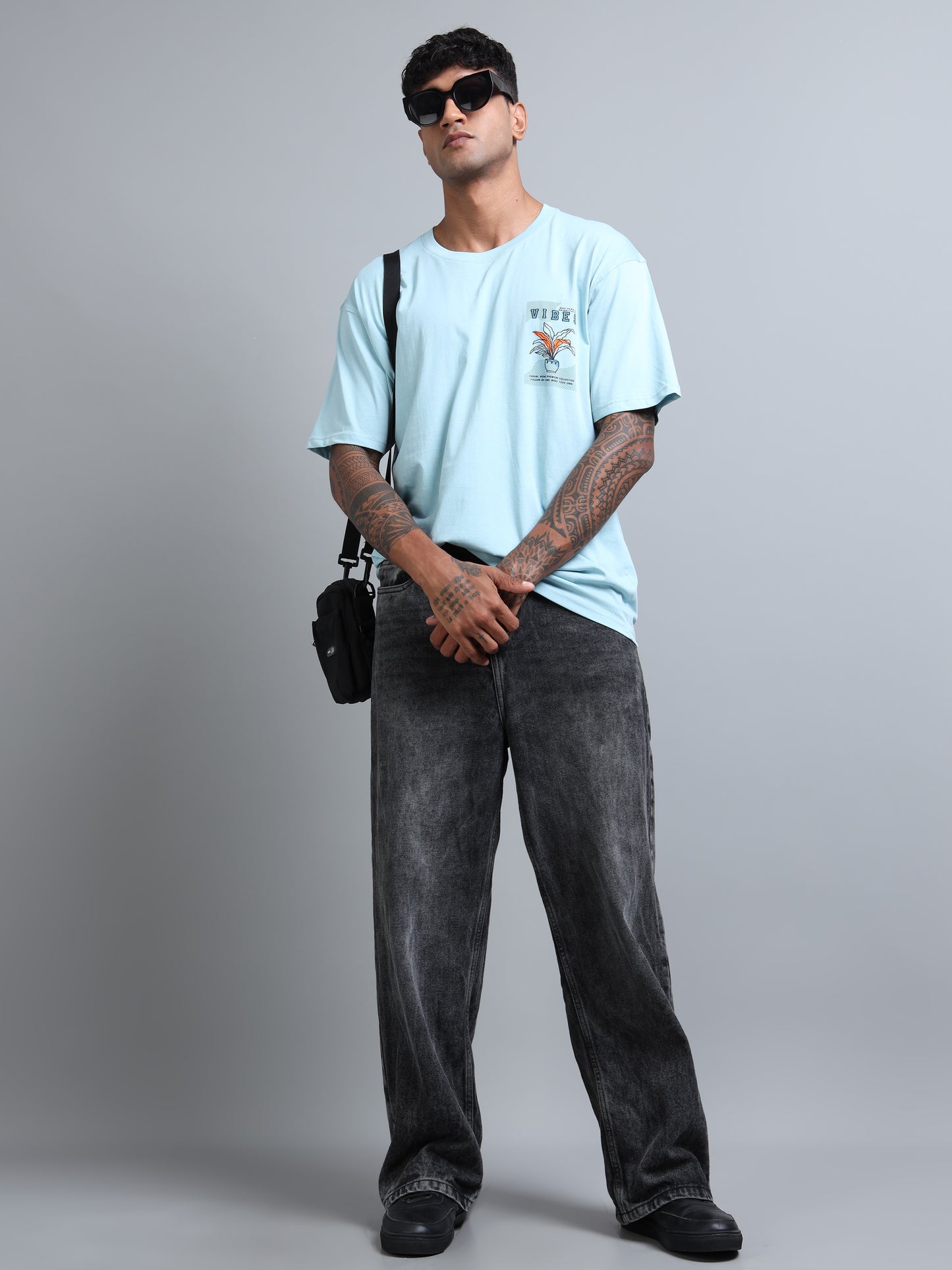 Mens VIBES Graphic Oversized T-Shirt – Pure Cotton Drop Shoulder | Aesthetic Back Print Streetwear