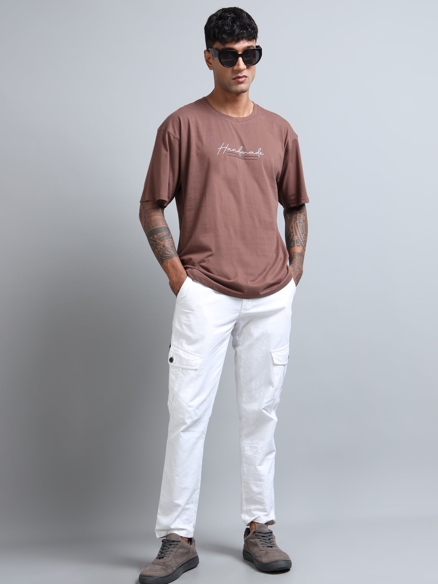Coffee Brown Oversized T-Shirt for Men – Pure Cotton Drop Shoulder Streetwear Tee