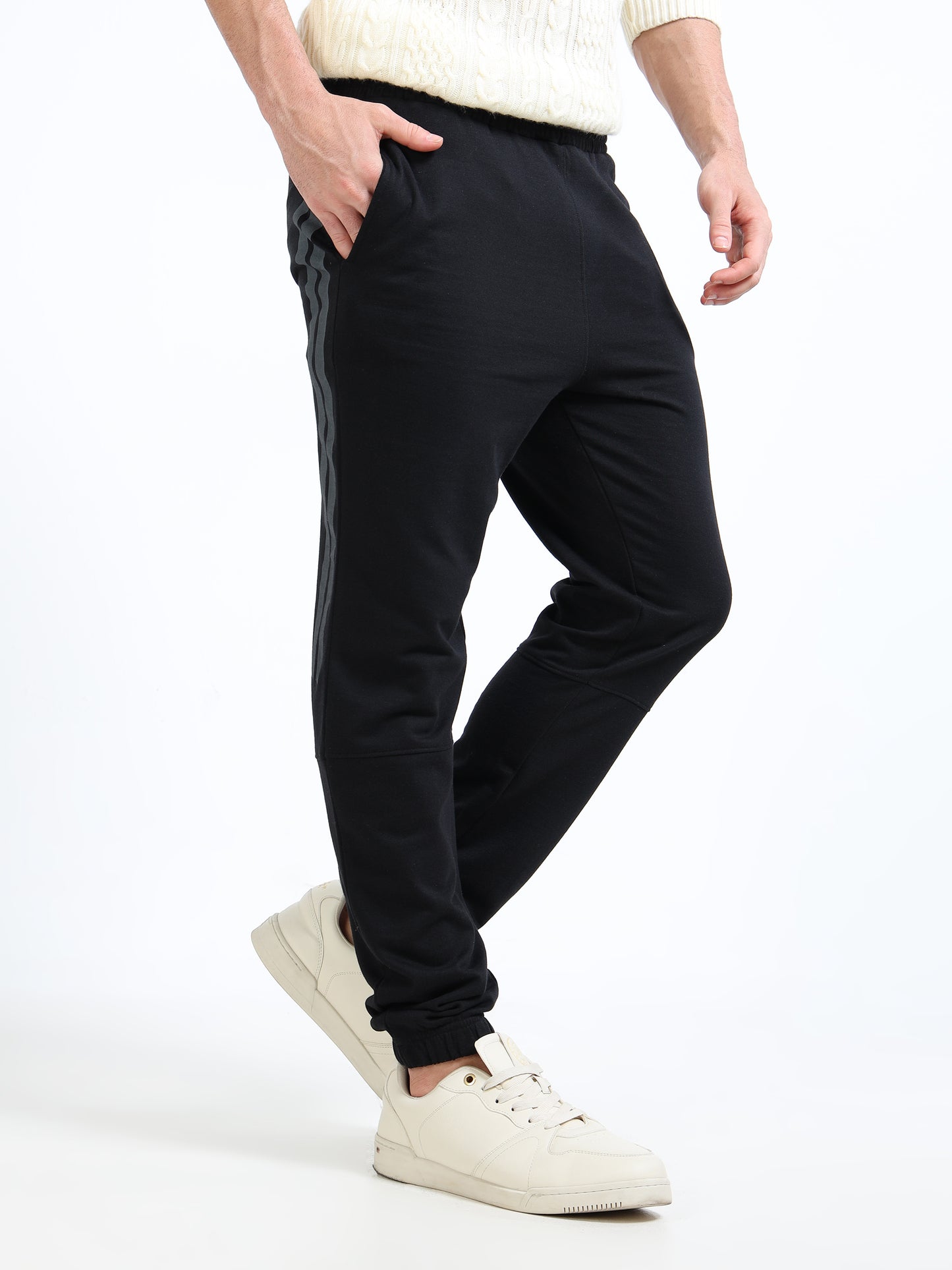 Stylish Men’s Black Joggers | Elasticated Waist & Drawstring | Sporty Side Stripes