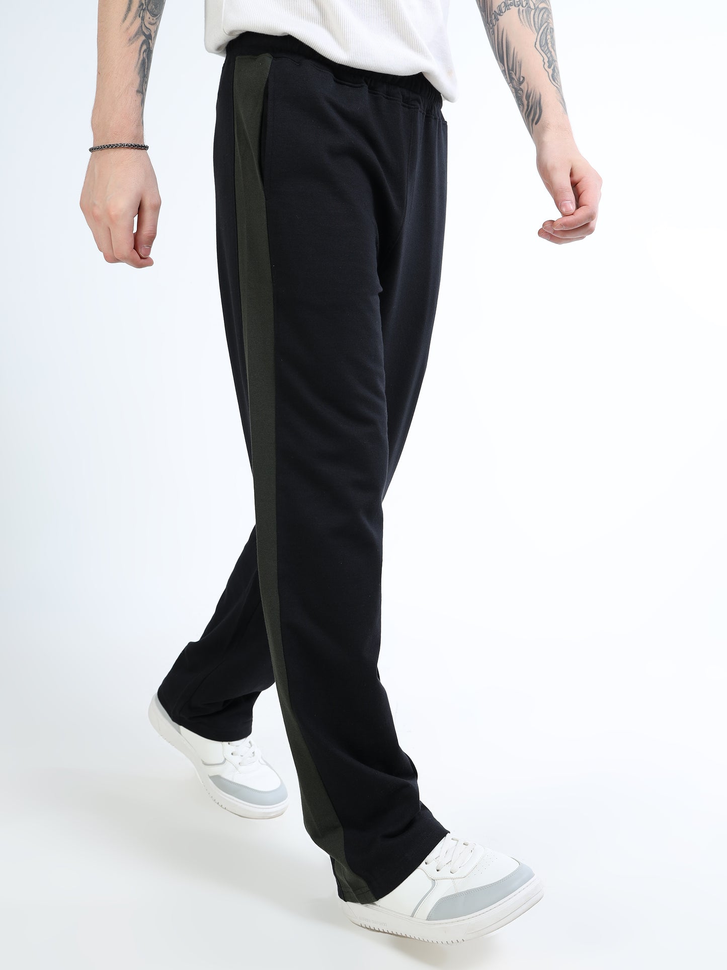 Men’s Black Solid Track Pants with Side Panel | Relaxed Fit Casual Joggers for Men
