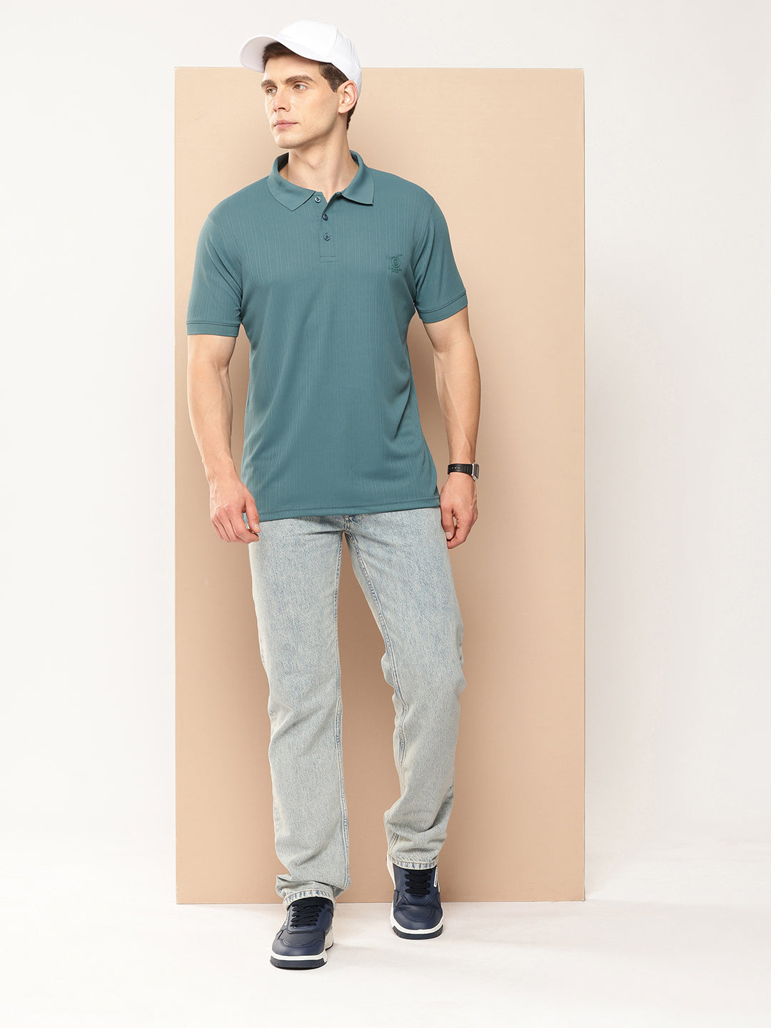 Men’s Solid Textured Polyester Polo T-Shirt