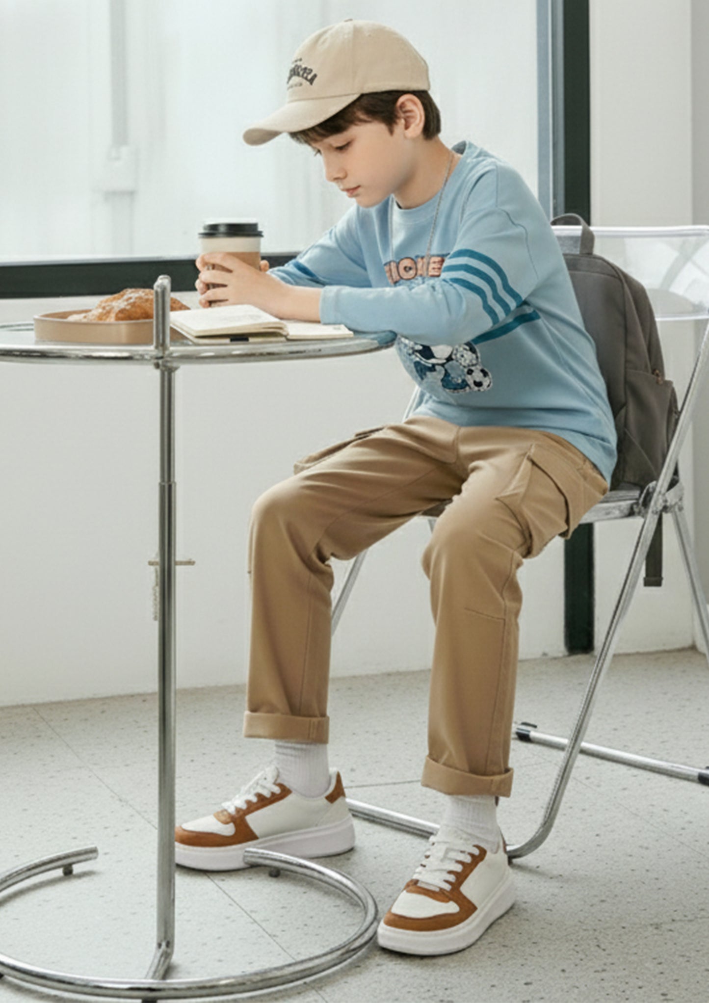 Boys Graphic Print Long Sleeve T-Shirt with Striped Sleeves