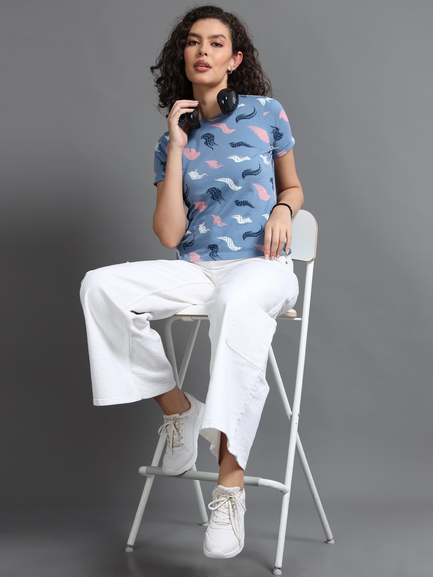 Womens Printed Blue Croptop Tshirt