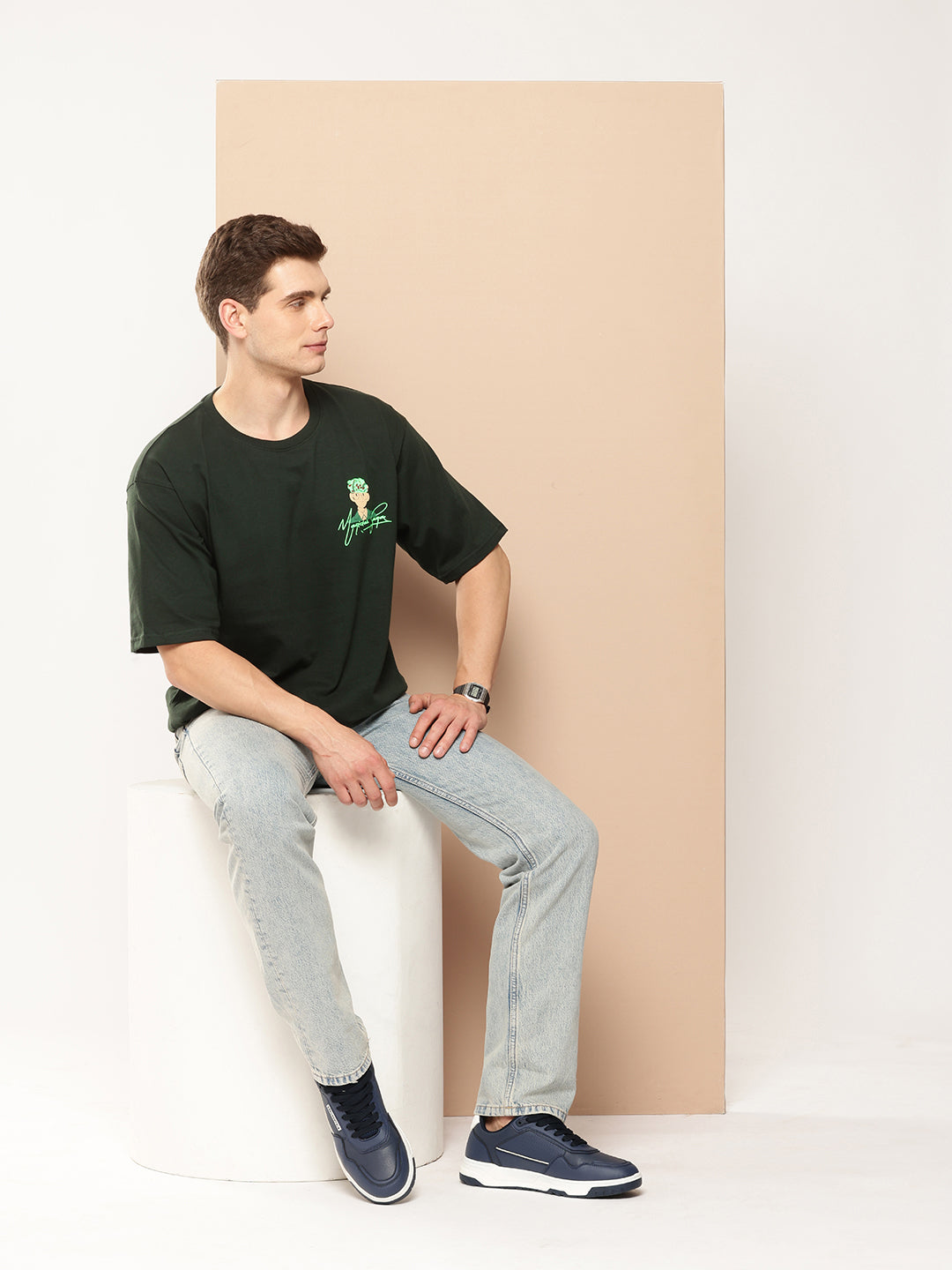 Men’s Drop-Shoulder Sleeves Oversized Graphic Back Printed T-Shirt