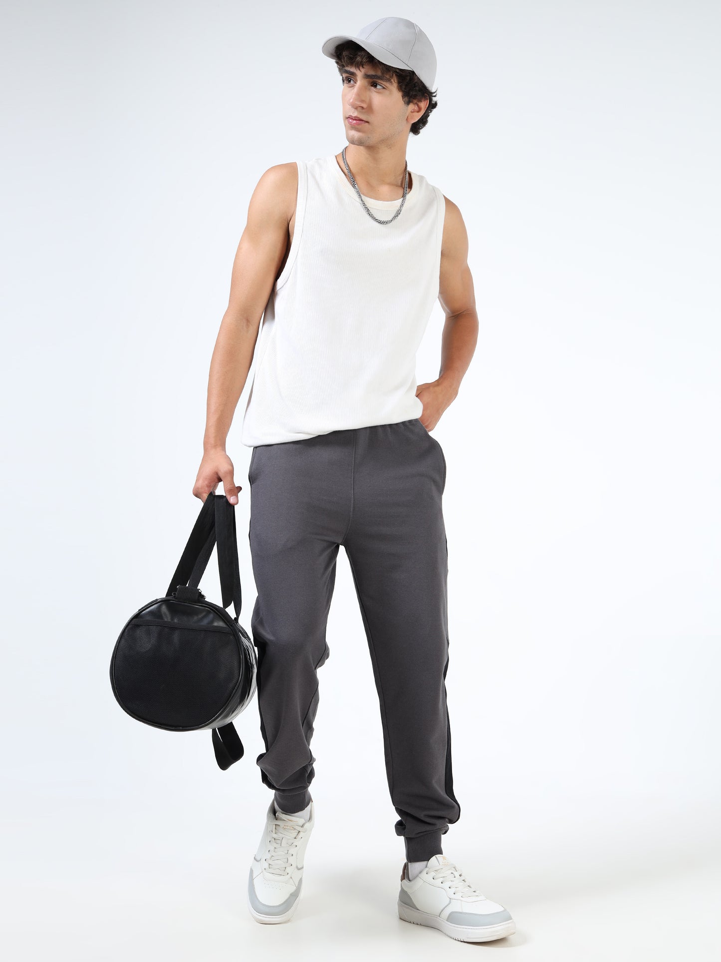 Premium Colourblocked Joggers for Men | Grey-Black | Elasticated Waist | Drawstring Closur