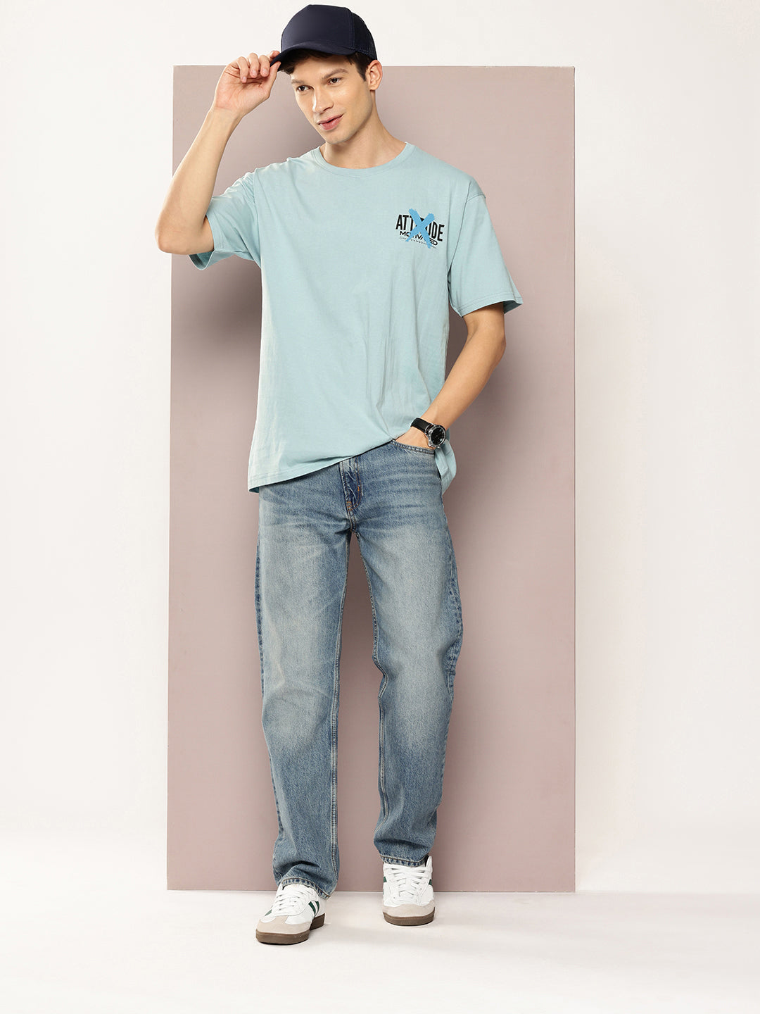 Men Oversized Typography Back Print Round Neck T-Shirt
