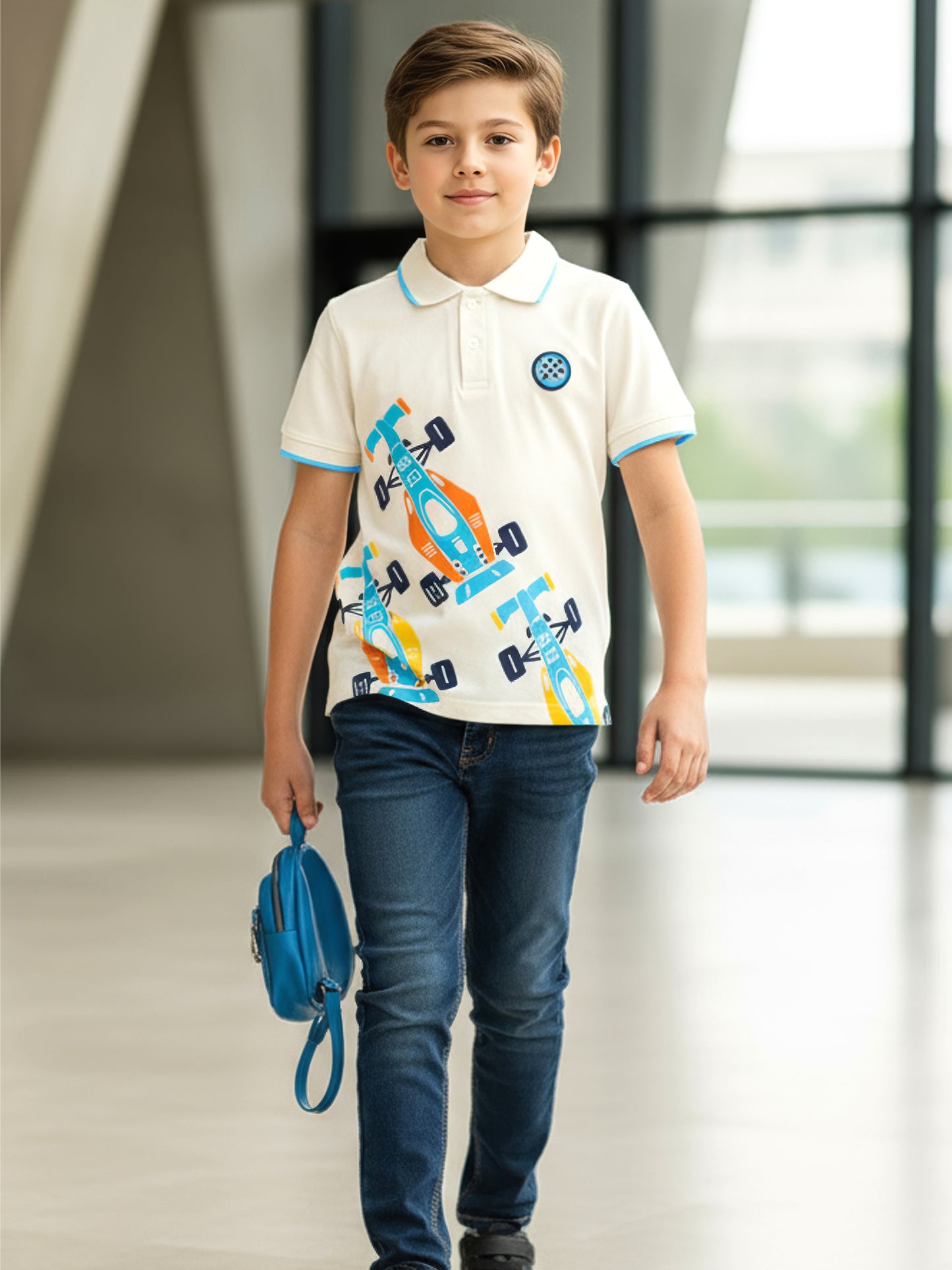 Self Design Pure Cotton Boys Polo Tee