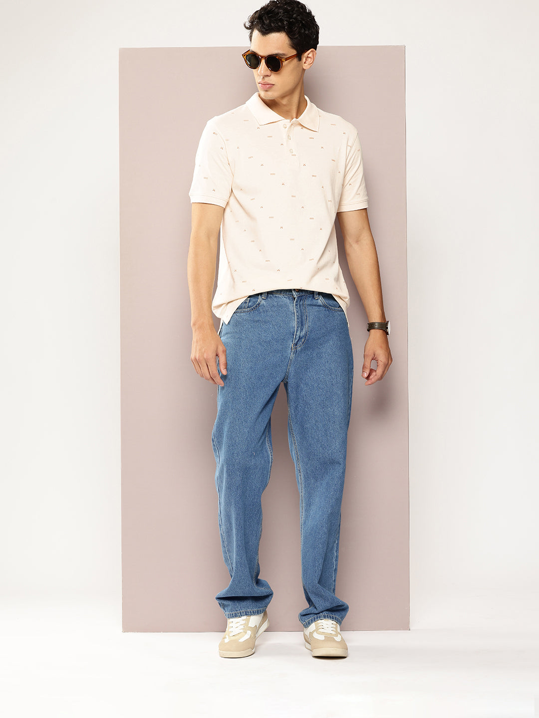 Men’s Cream Micro-Printed Polo T-Shirt