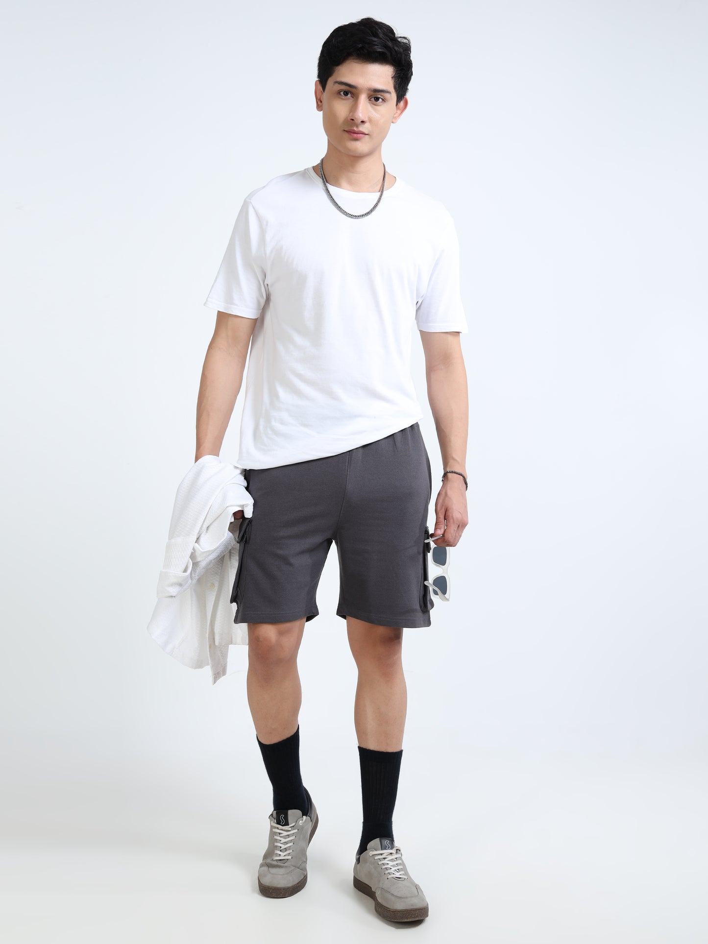 Men’s Steel Grey Cargo Casual Shorts | Premium Cotton Blend Regular Fit Comfortable Summer Shorts