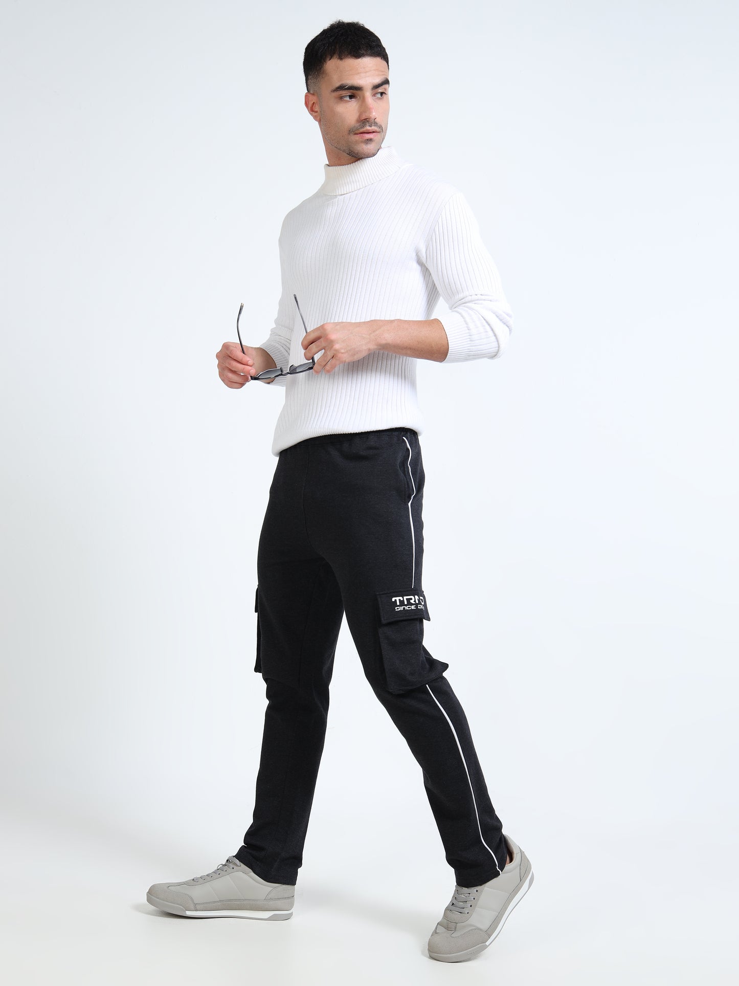 Men’s Charcoal Cargo Trackpant | 4-Pocket Design | Cotton Blend | Gym & Casual