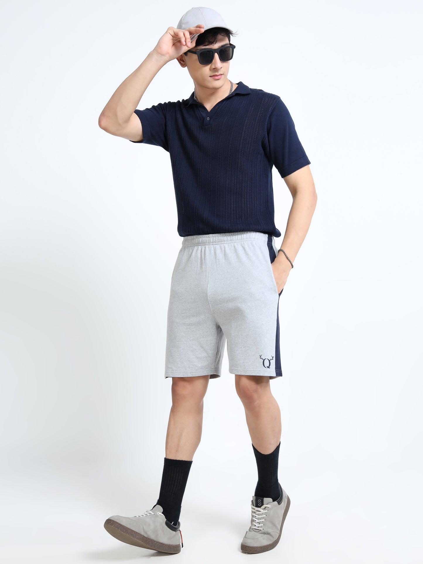 Men’s Grey Striped Casual Shorts | Premium Cotton Blend Regular Fit Comfortable Summer Shorts