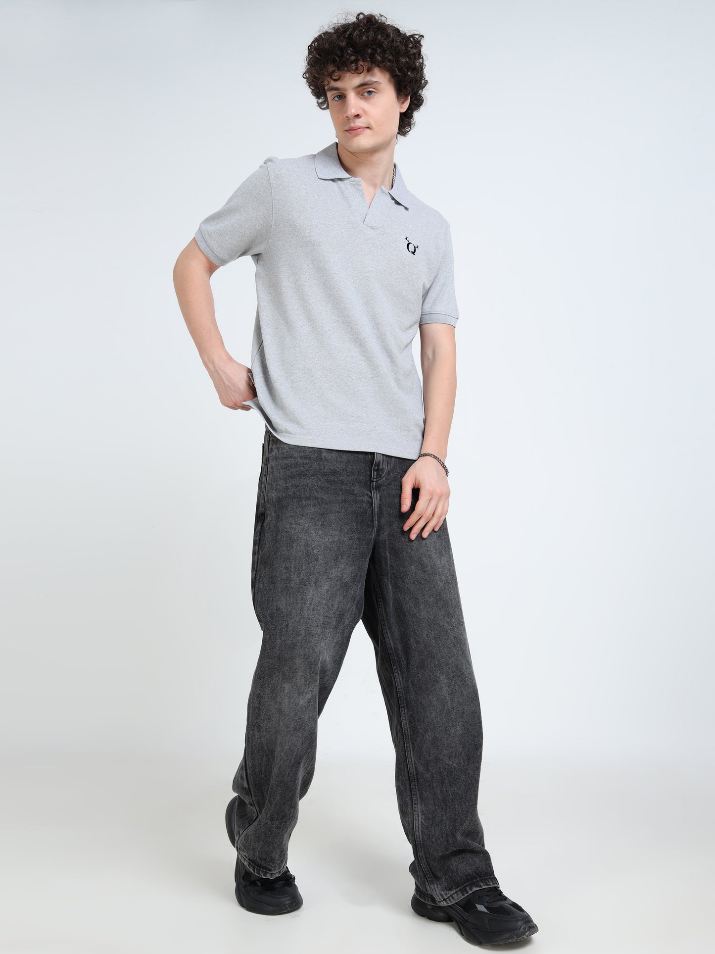 Men’s Light Grey Solid Polo T-Shirt with Minimal Chest Logo | Regular Fit Casual Cotton Blend Tee