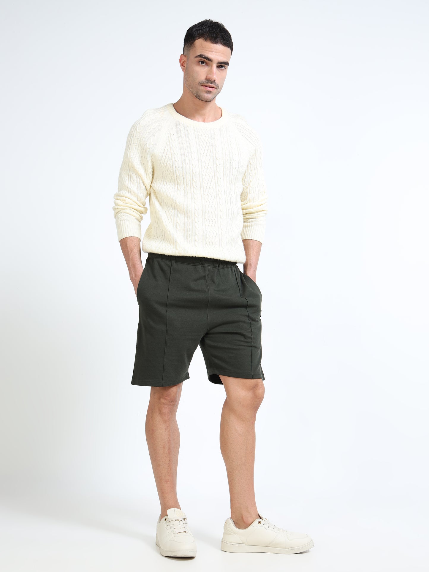 Men’s Olive Green Solid Casual Shorts | Premium Cotton Blend Regular Fit Comfortable Summer Shorts