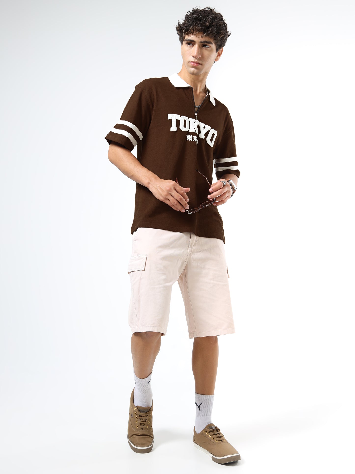 Mens Drop Shoulder Oversized Polo T-Shirt – Tokyo Printed Zipper Polo
