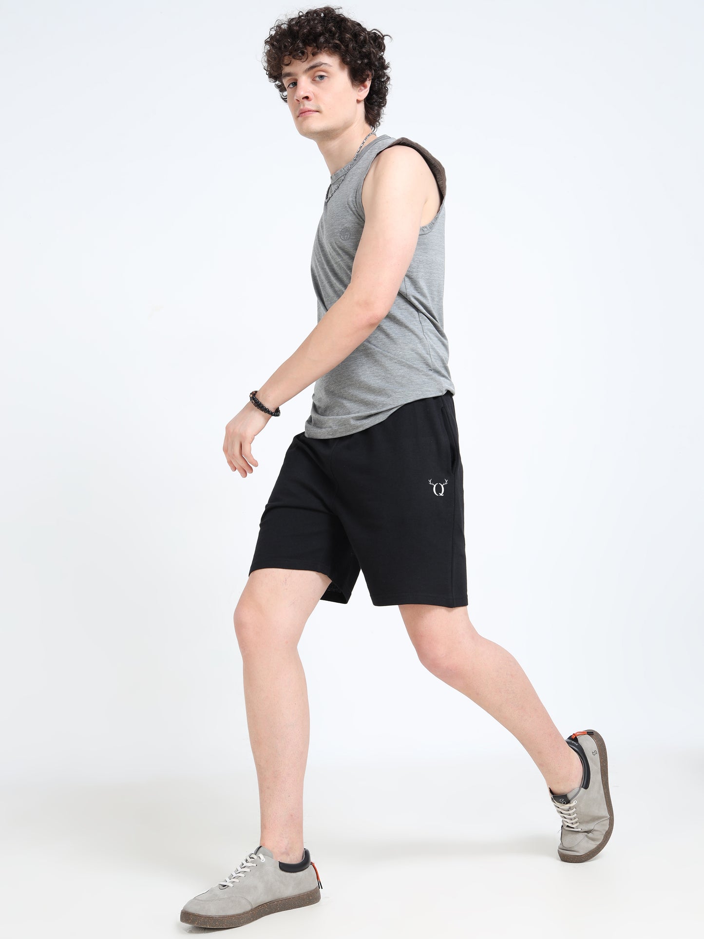 Men’s Black Cotton Blend Shorts with Minimal Logo | Regular Fit Casual & Athleisure Shorts