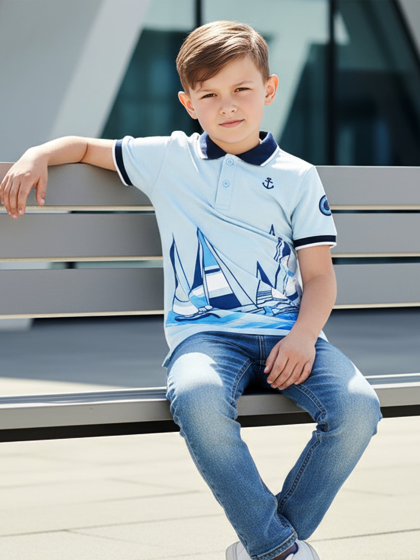 Self Design Pure Cotton Boys Polo Tee