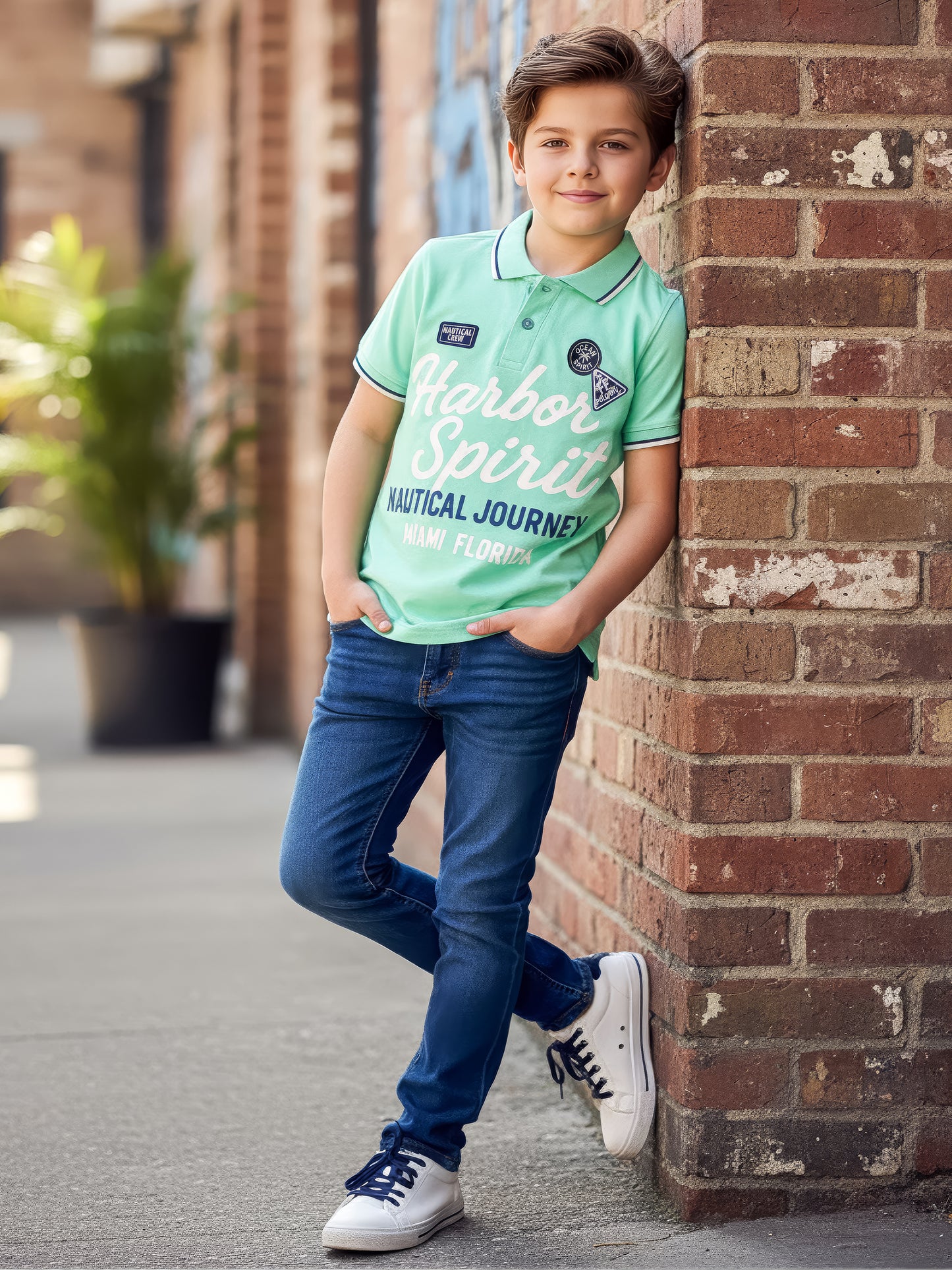 Self Design Pure Cotton Boys Polo Tee