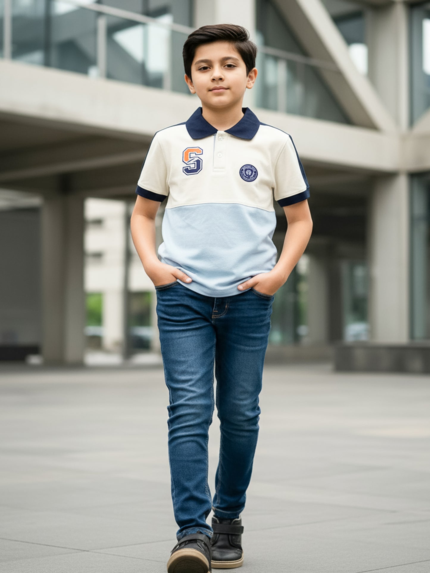 Self Design Pure Cotton Boys Polo Tee