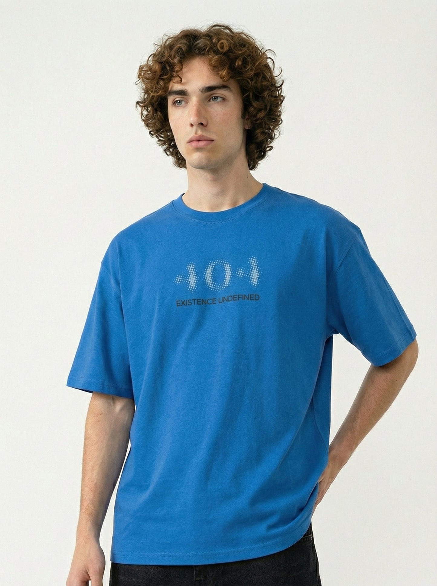 Men’s Oversized Blue Graphic T-Shirt – “Not Found Still Here” Back Print | Cotton Blend Drop Shoulder Streetwear Tee