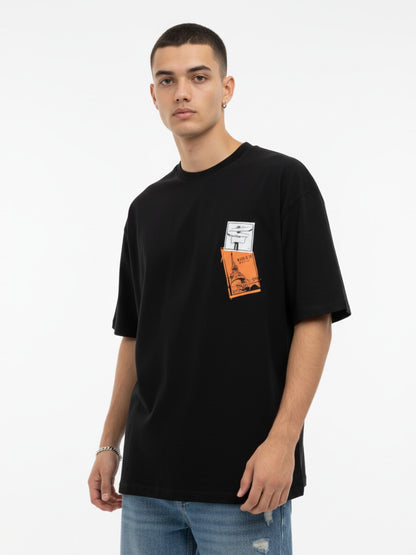 Men’s Oversized Cotton T-Shirt – Black Back Print Graphic Casual Tee