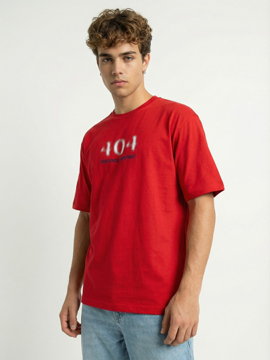 Men’s Oversized Red Graphic T-Shirt – Back Printed Cotton Blend Drop Shoulder Streetwear Tee