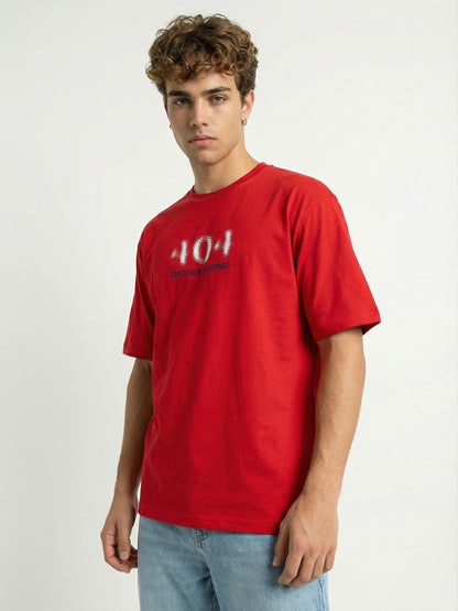 Men’s Oversized Red Graphic T-Shirt – Back Printed Cotton Blend Drop Shoulder Streetwear Tee