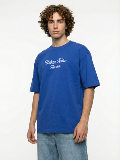 Men’s Blue Oversized T-Shirt | Urban Nitro Racing Back Print Graphic Tee