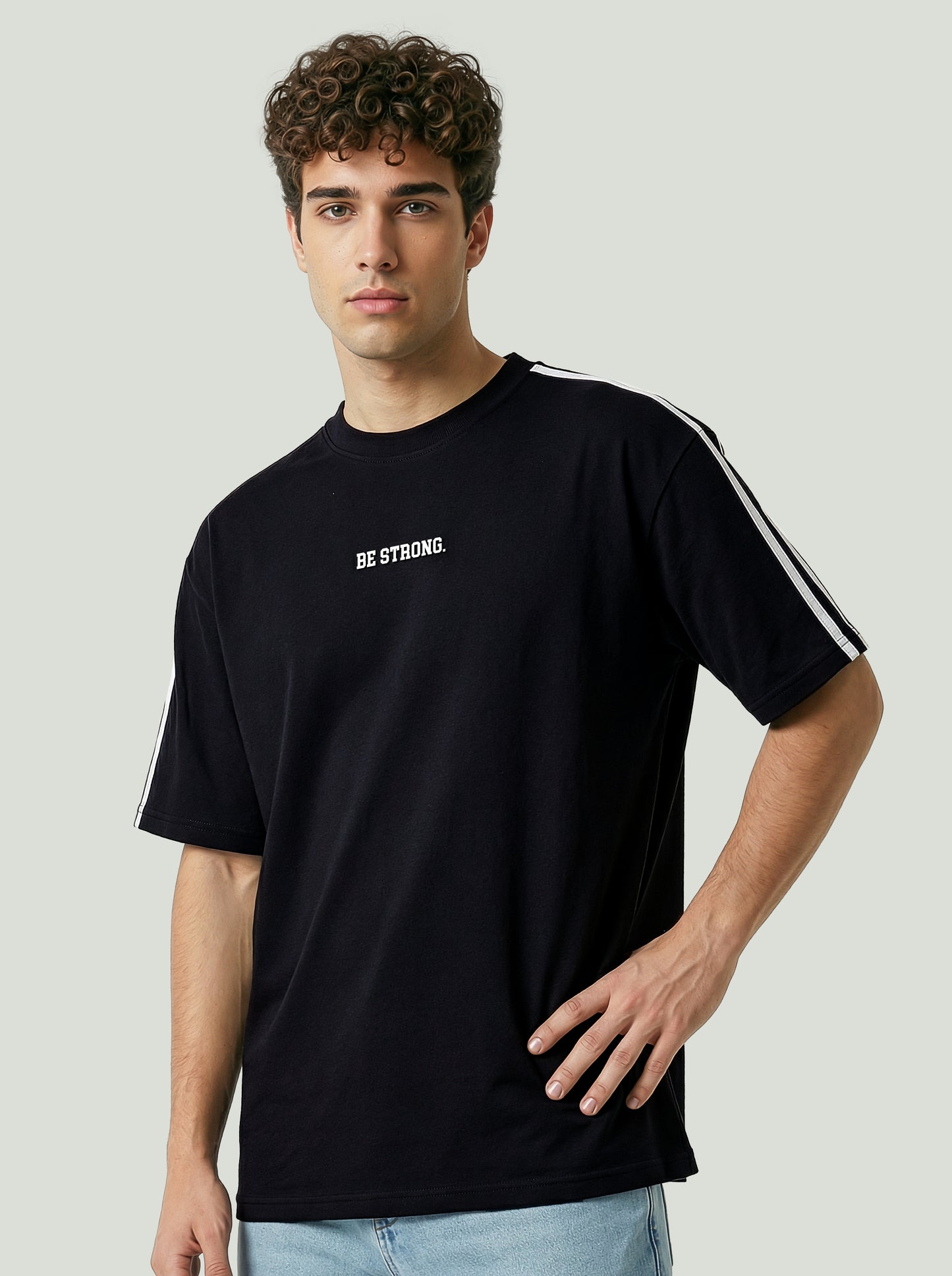 Men’s Black Oversized T-Shirt | Be Strong Minimal Print Streetwear Tee