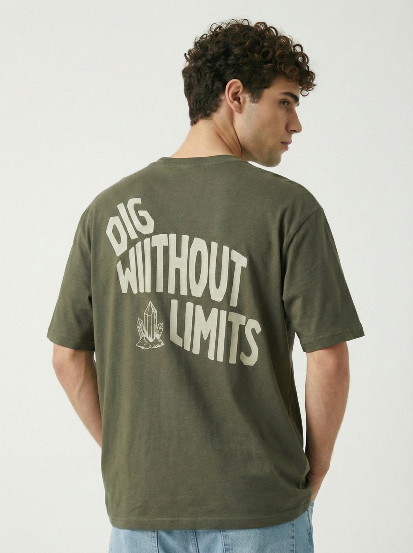 Men’s Olive Green Graphic T-Shirt – Urban Minerals Quarry Print | “Dig Without Limits” Casual Streetwear Tee
