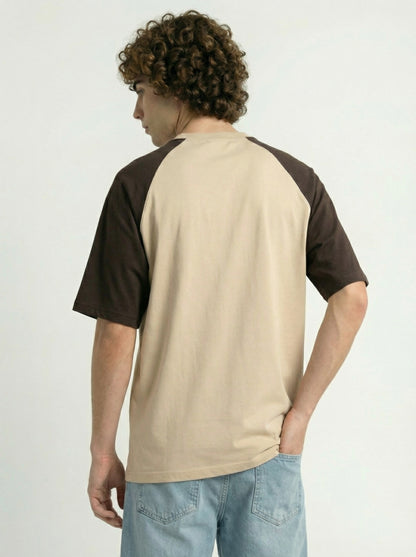 Men’s Casual Oversized Tee – Raglan Sleeve Beige Brown Cotton T-Shirt
