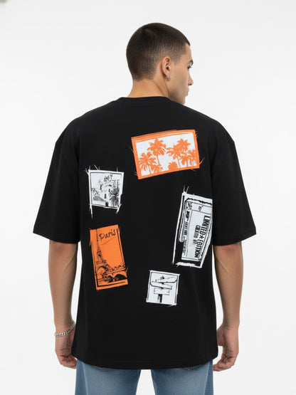 Men’s Oversized Cotton T-Shirt – Black Back Print Graphic Casual Tee
