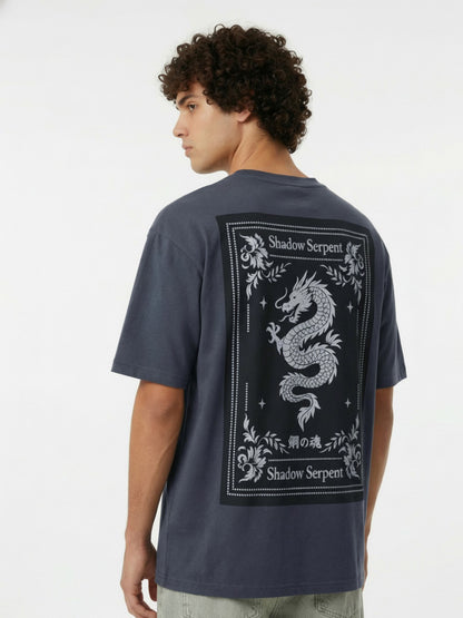 Men’s Cotton Blend Oversized T-Shirt – Minimal Dragon Print Casual Wear Tee