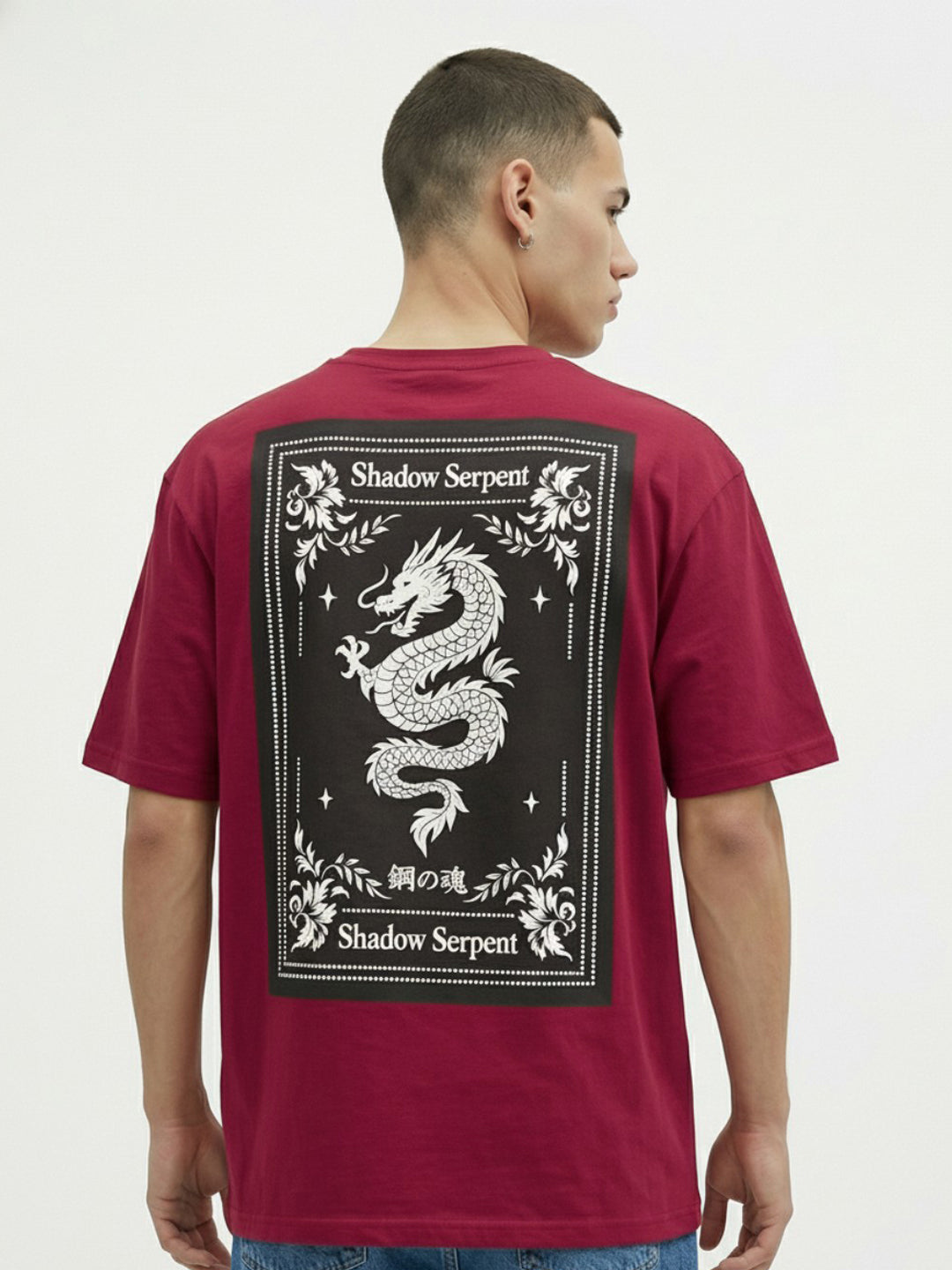 Men’s Cotton Oversized T-Shirt – Minimal Dragon Print Casual Wear Tee