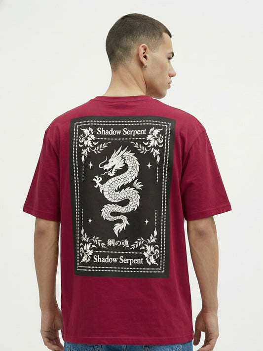 Men’s Cotton Oversized T-Shirt – Minimal Dragon Print Casual Wear Tee