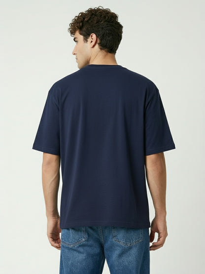 Men’s Oversized Navy Blue Graphic T-Shirt – Abstract Art Print | Cotton Blend Drop Shoulder Tee