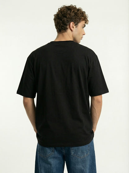 Men’s Oversized Black Graphic T-Shirt – Abstract Print | Cotton Blend Drop Shoulder Streetwear Tee
