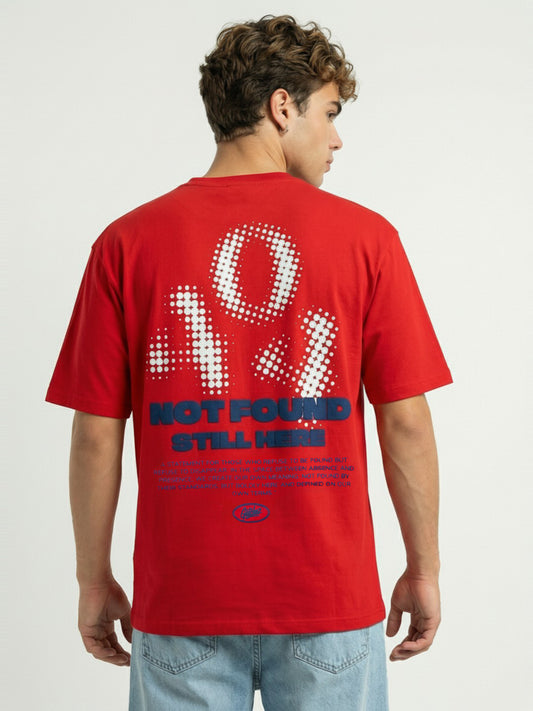 Men’s Oversized Red Graphic T-Shirt – Back Printed Cotton Blend Drop Shoulder Streetwear Tee