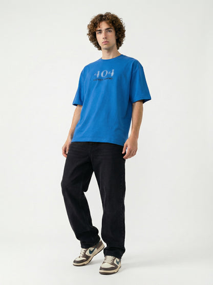 Men’s Oversized Blue Graphic T-Shirt – “Not Found Still Here” Back Print | Cotton Blend Drop Shoulder Streetwear Tee