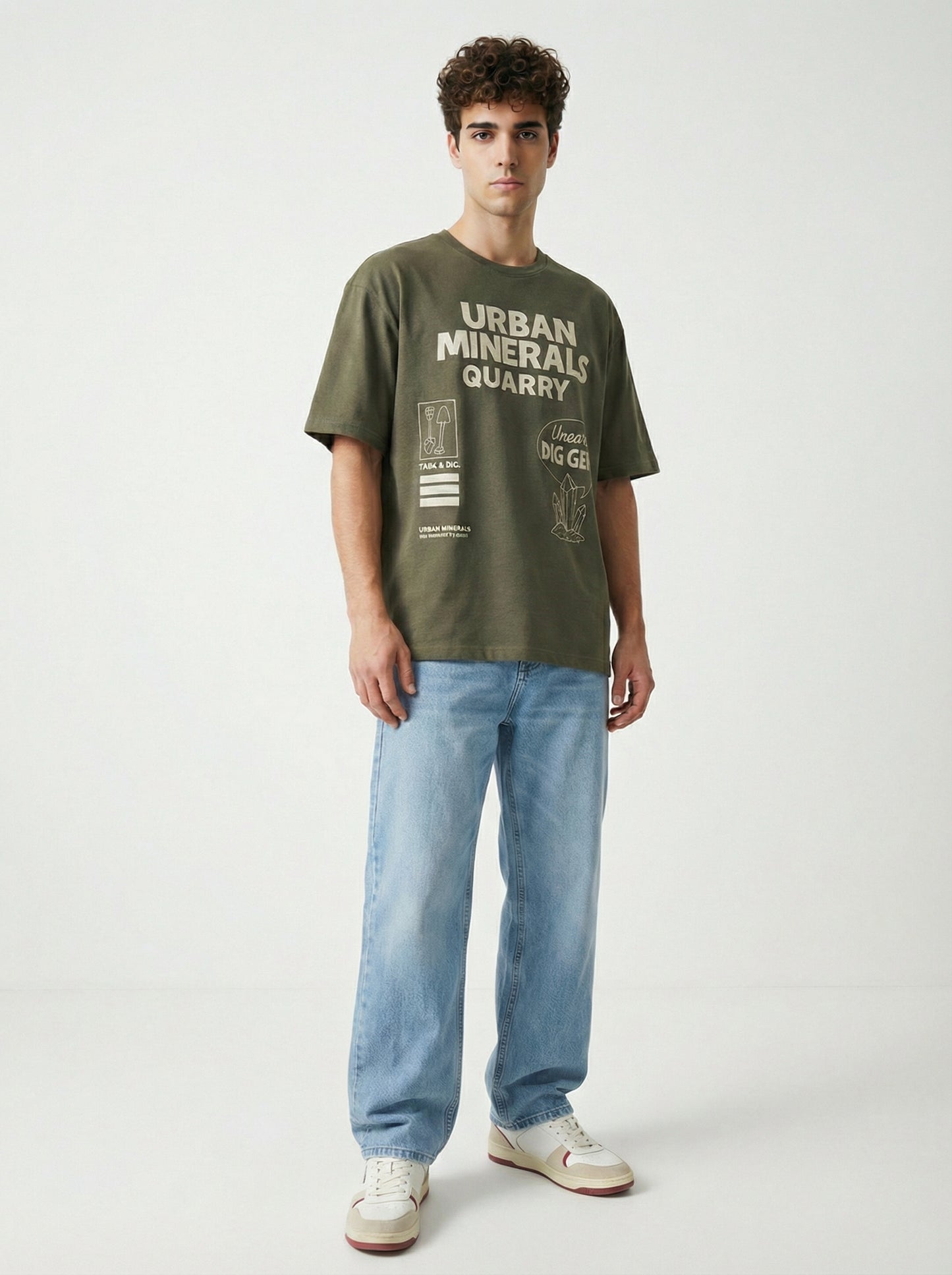 Men’s Olive Green Graphic T-Shirt – Urban Minerals Quarry Print | “Dig Without Limits” Casual Streetwear Tee