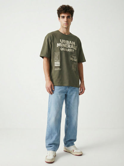 Men’s Olive Green Graphic T-Shirt – Urban Minerals Quarry Print | “Dig Without Limits” Casual Streetwear Tee