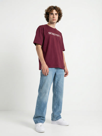 Maroon Serenity Bandana Print Oversized T-Shirt for Men | Cotton Blend Back Graphic Streetwear Tee