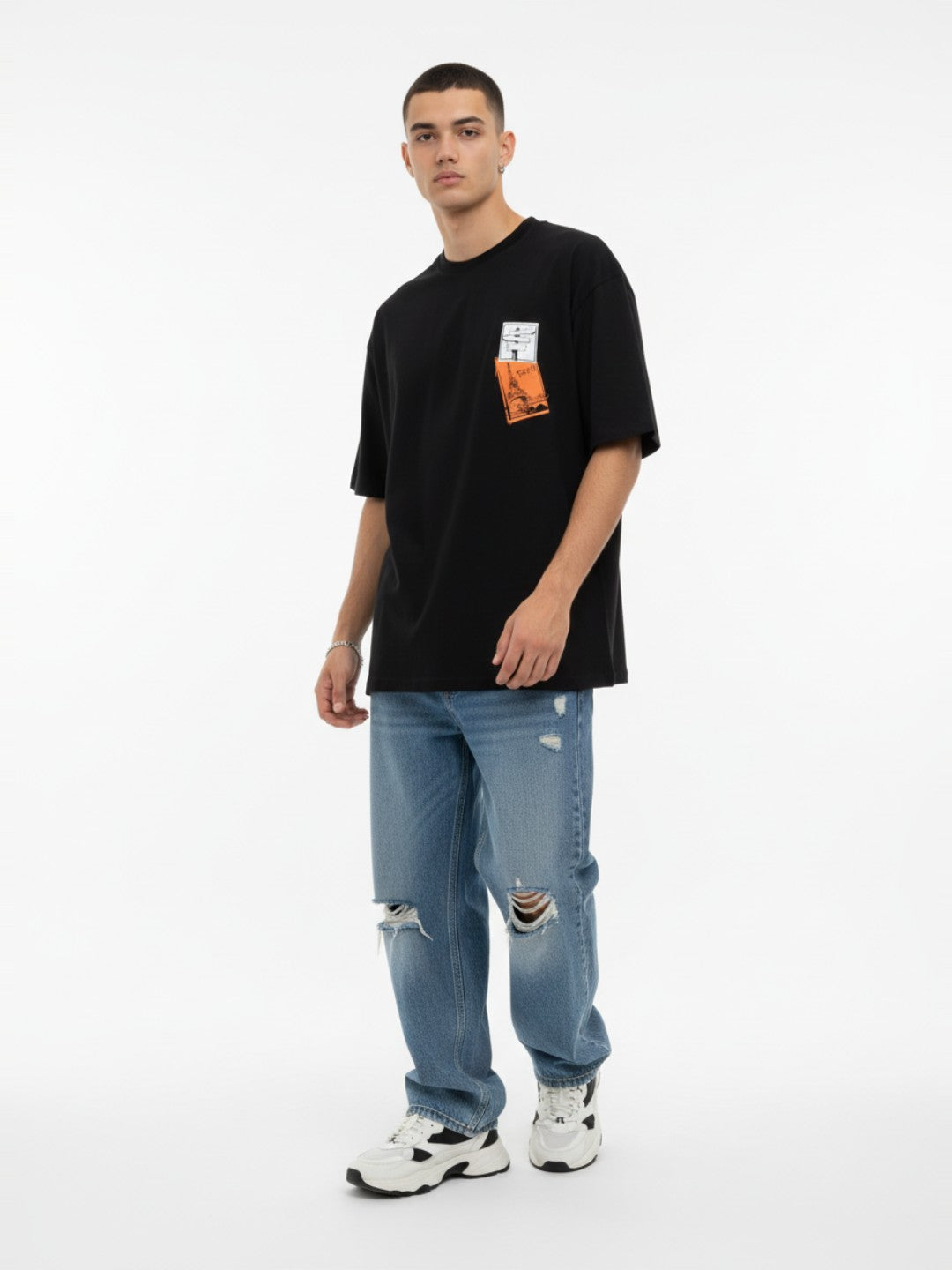 Men’s Oversized Cotton T-Shirt – Black Back Print Graphic Casual Tee