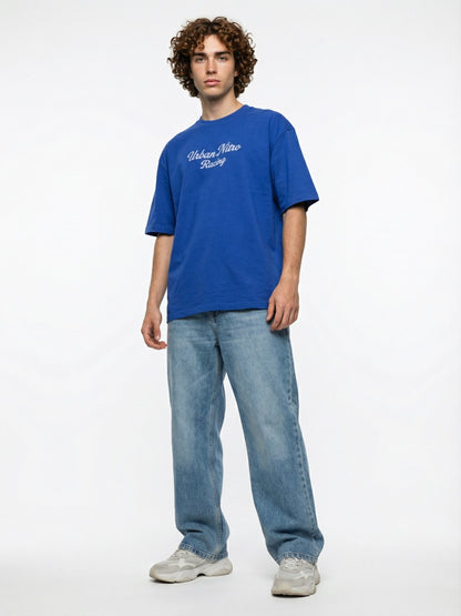 Men’s Blue Oversized T-Shirt | Urban Nitro Racing Back Print Graphic Tee