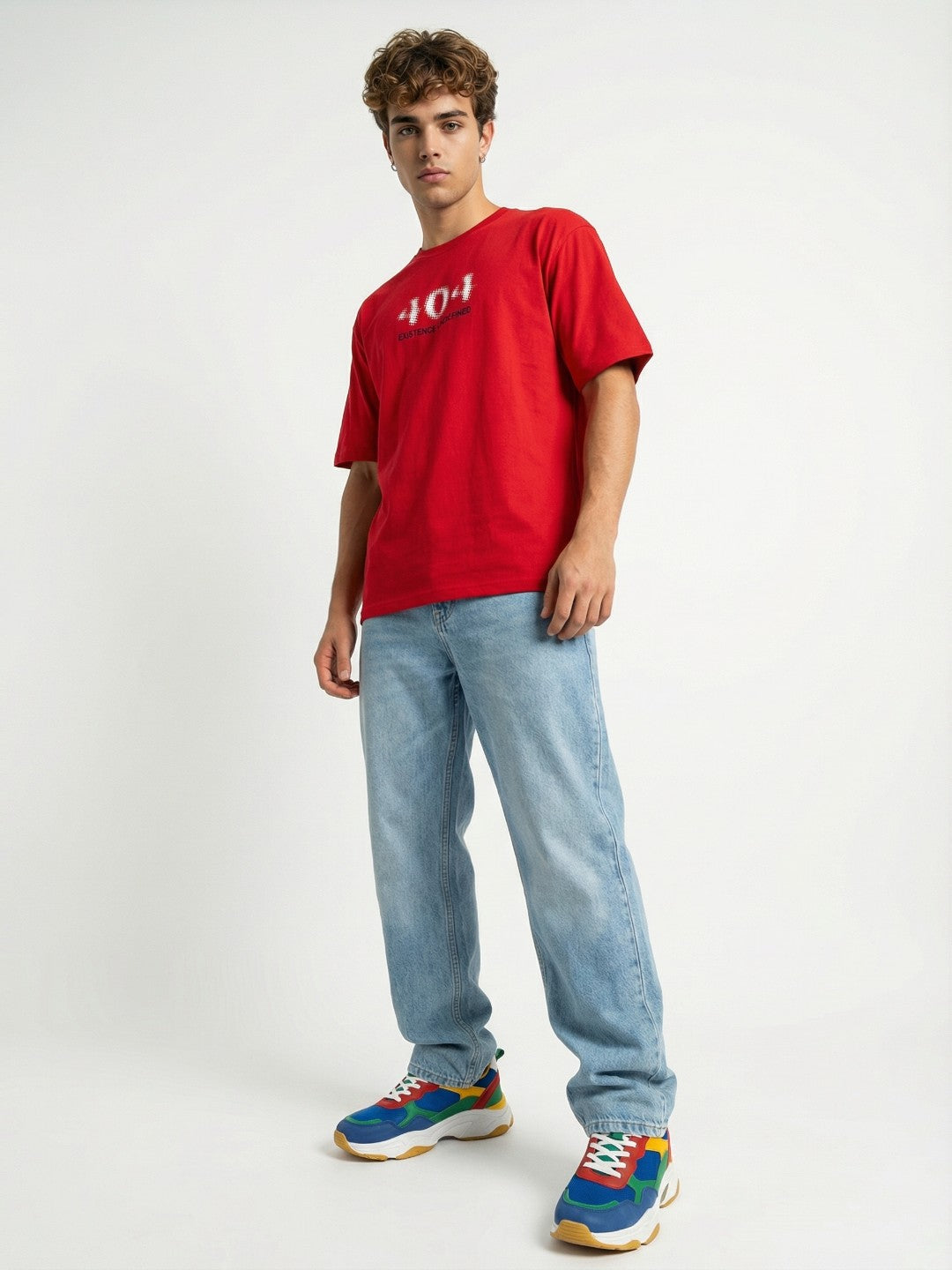 Men’s Oversized Red Graphic T-Shirt – Back Printed Cotton Blend Drop Shoulder Streetwear Tee